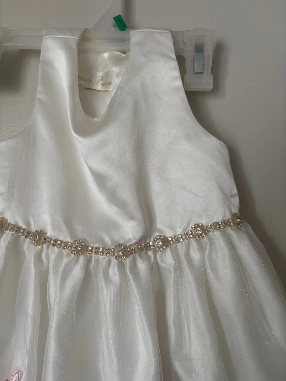 American Princess White Formal Dress with Pink & Green Floral Embroidery